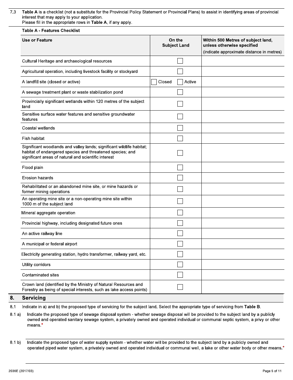 Form 2036E Application for Amendment to the Parkway Belt West Plan as Provided for by the Ontario Planning and Development Act - Ontario, Canada, Page 5