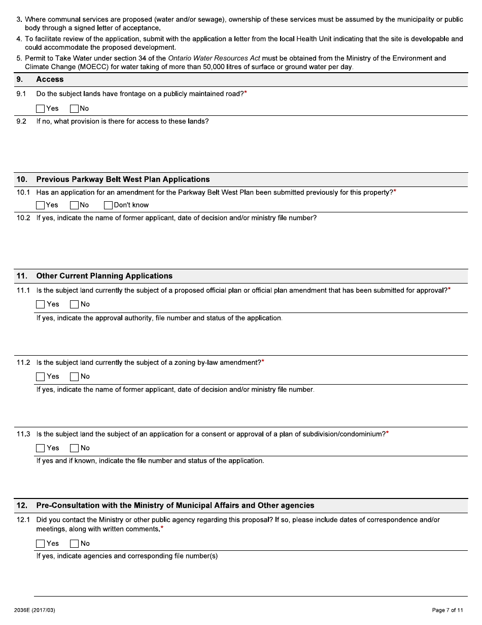Form 2036E Application for Amendment to the Parkway Belt West Plan as Provided for by the Ontario Planning and Development Act - Ontario, Canada, Page 7