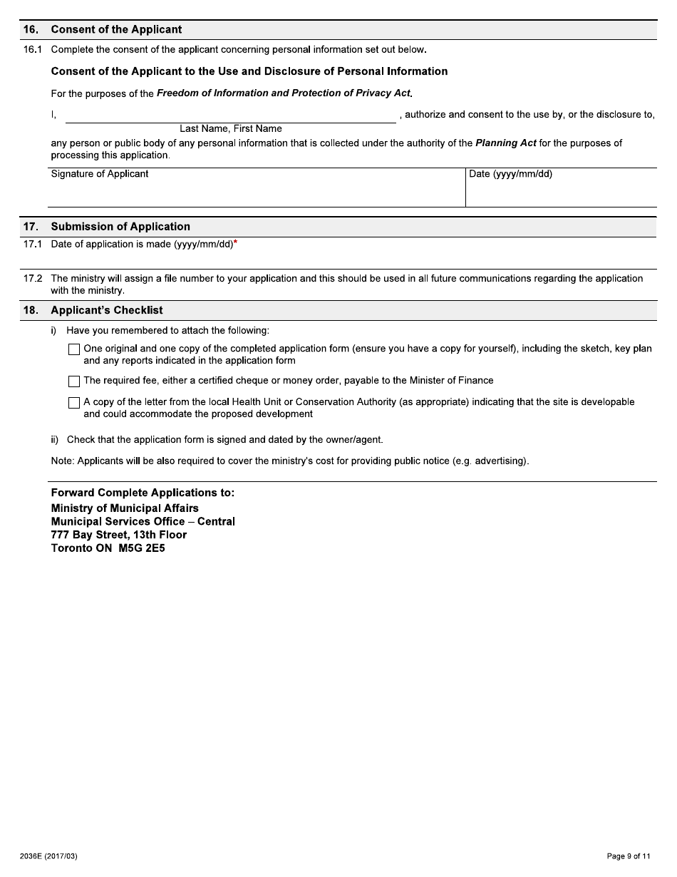 Form 2036E Application for Amendment to the Parkway Belt West Plan as Provided for by the Ontario Planning and Development Act - Ontario, Canada, Page 9