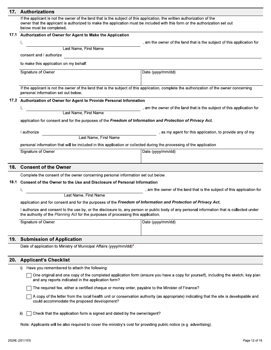Form 2029E Application for Consent - Ontario, Canada, Page 12