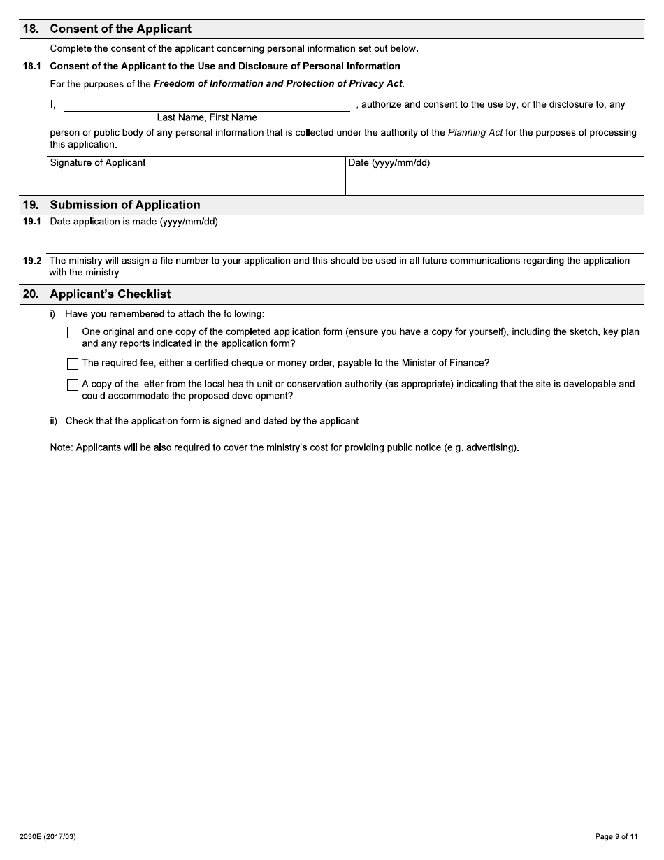 Form 2030E Application to Amend or Revoke a Ministers Zoning Order - Ontario, Canada, Page 9
