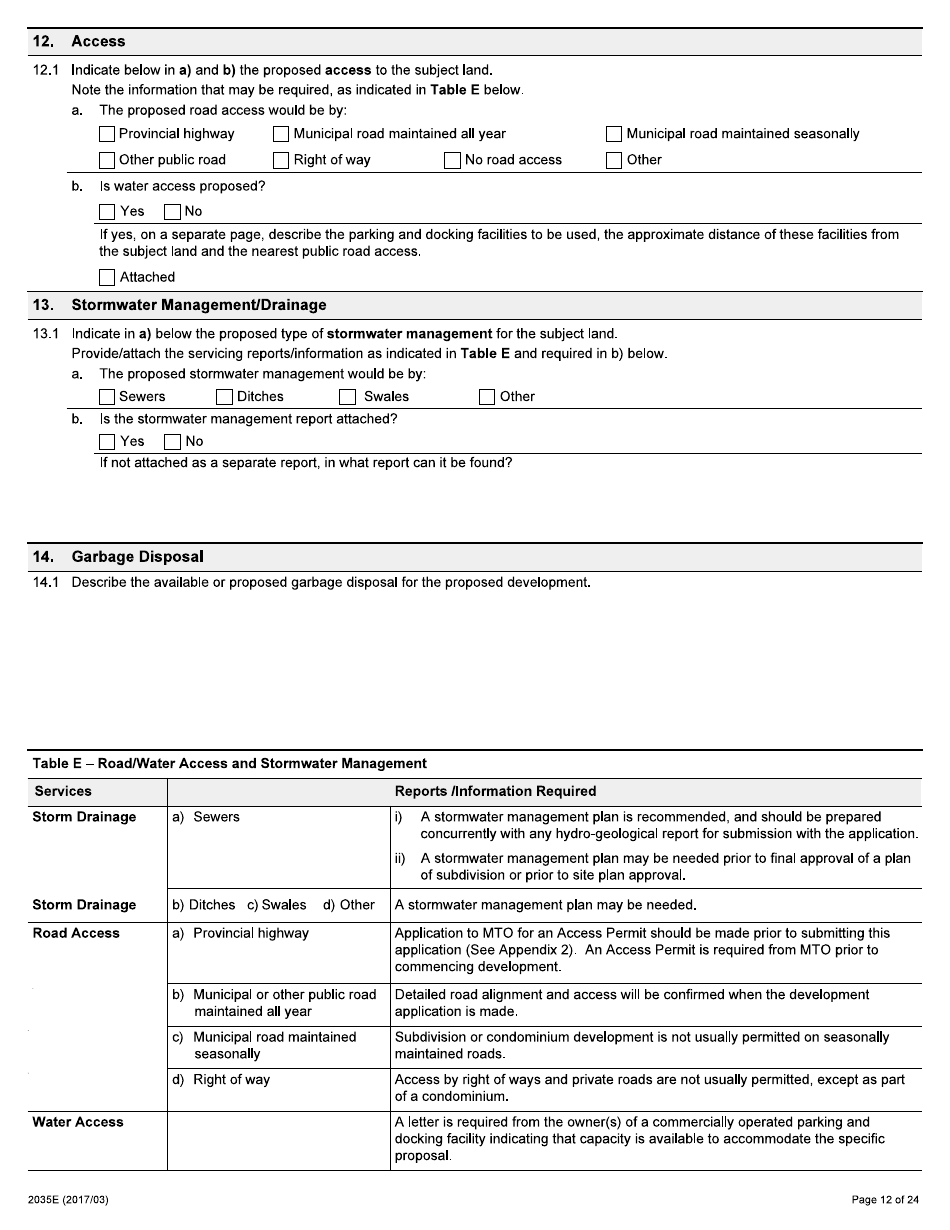 Form 2035E Application for Approval of a Plan of Subdivision and Condominium - Ontario, Canada, Page 12