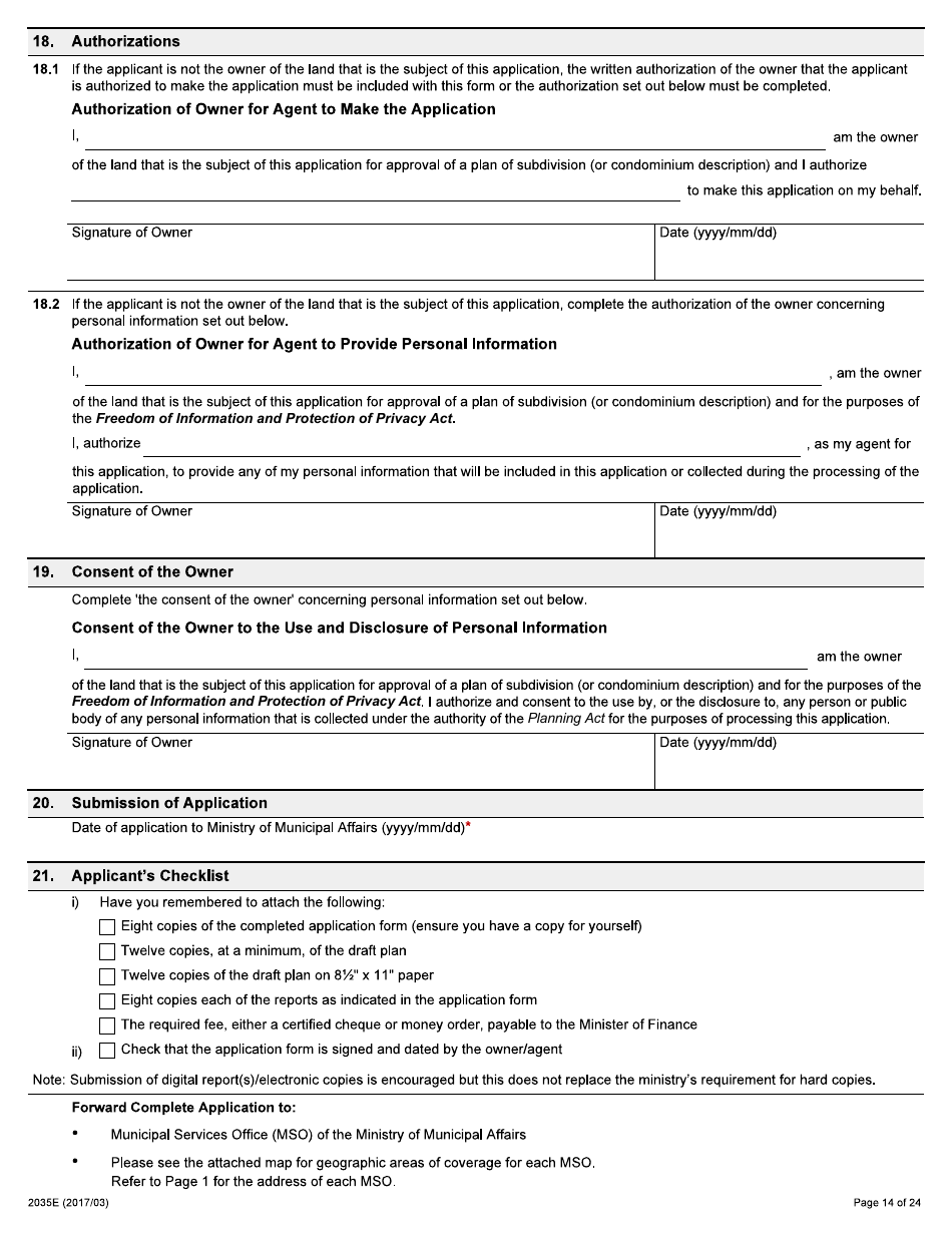 Form 2035E Application for Approval of a Plan of Subdivision and Condominium - Ontario, Canada, Page 14