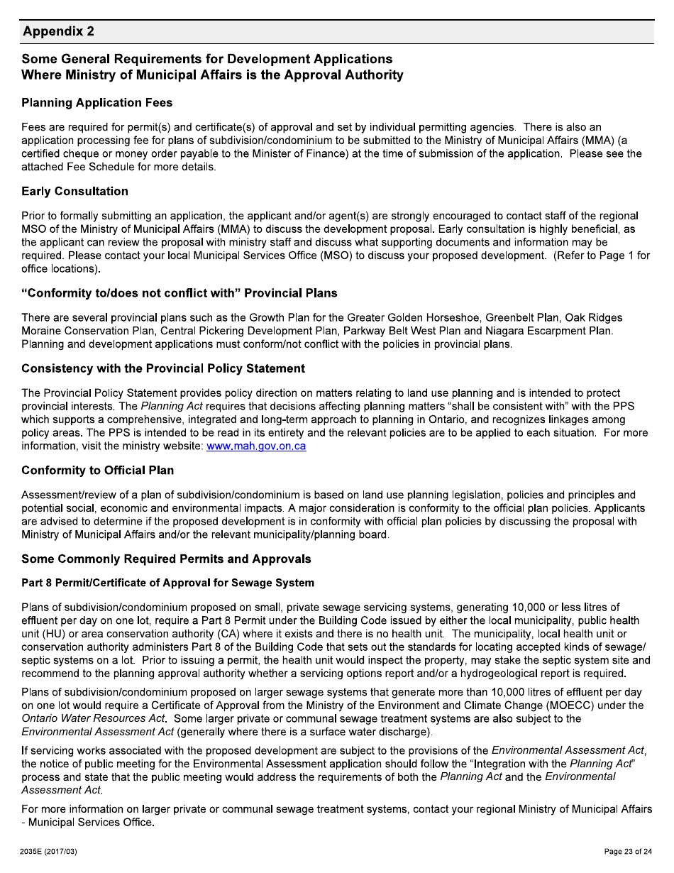 Form 2035E Application for Approval of a Plan of Subdivision and Condominium - Ontario, Canada, Page 23
