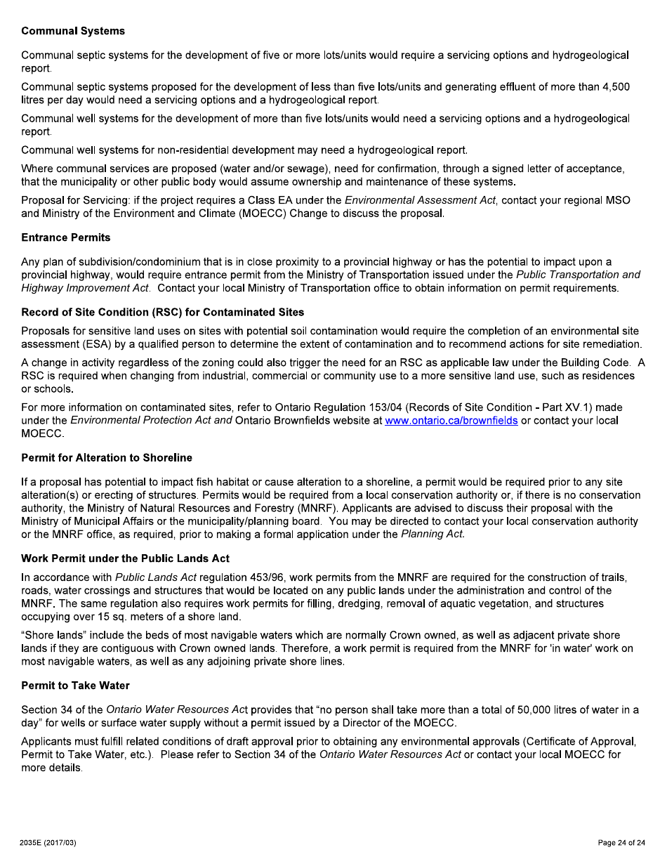 Form 2035E Application for Approval of a Plan of Subdivision and Condominium - Ontario, Canada, Page 24