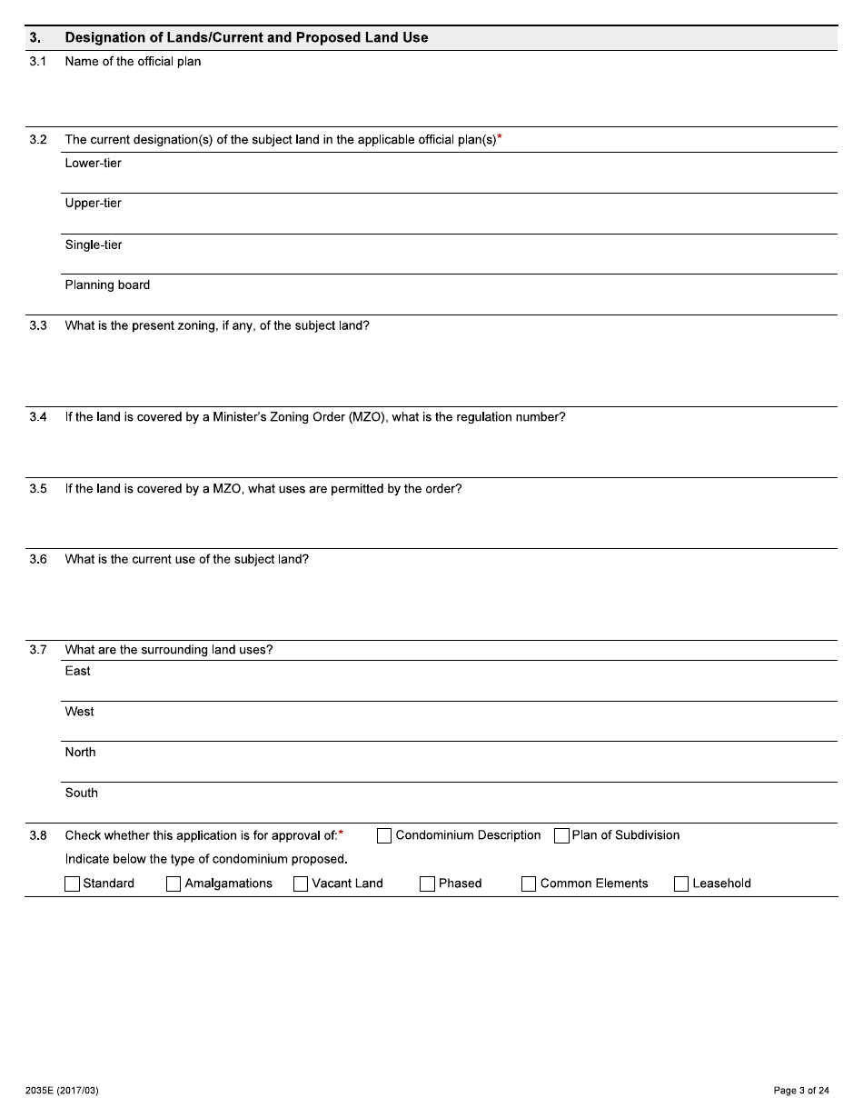 Form 2035E Application for Approval of a Plan of Subdivision and Condominium - Ontario, Canada, Page 3