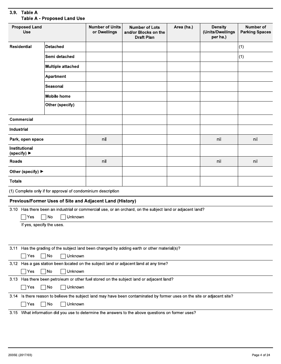 Form 2035E Application for Approval of a Plan of Subdivision and Condominium - Ontario, Canada, Page 4