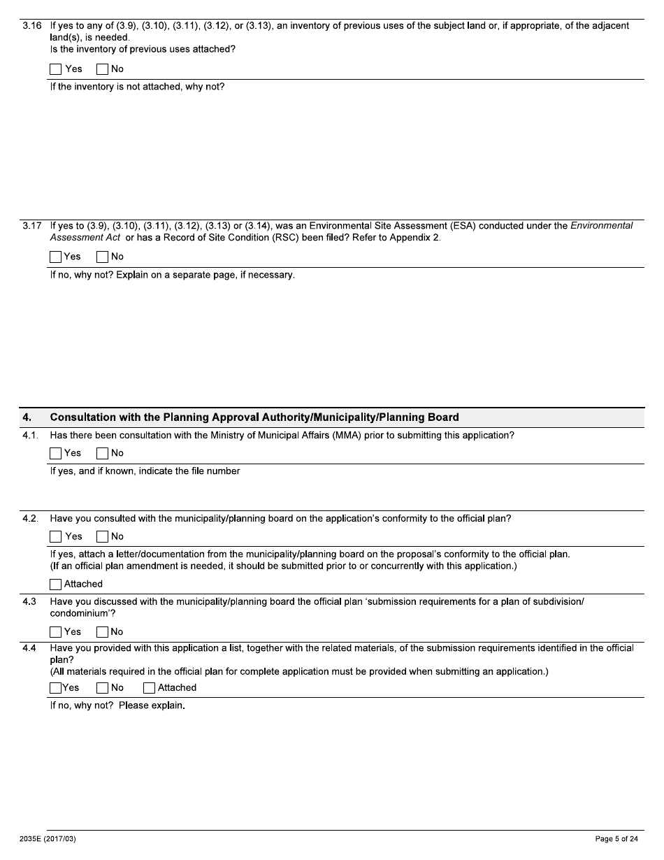 Form 2035E Application for Approval of a Plan of Subdivision and Condominium - Ontario, Canada, Page 5