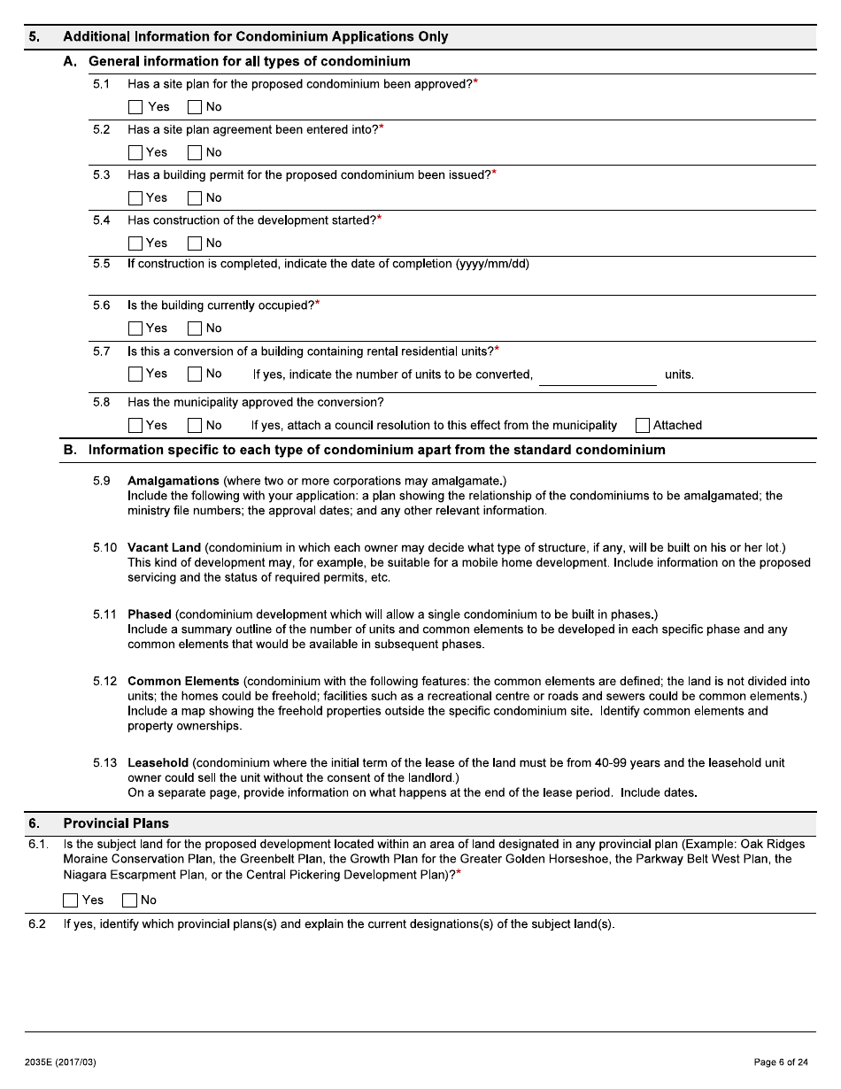 Form 2035E Application for Approval of a Plan of Subdivision and Condominium - Ontario, Canada, Page 6