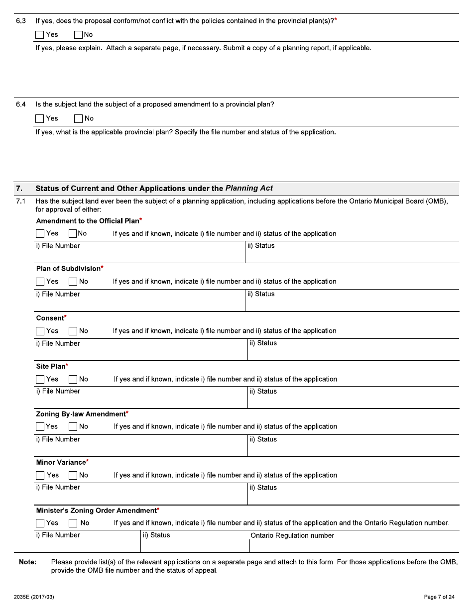 Form 2035E Application for Approval of a Plan of Subdivision and Condominium - Ontario, Canada, Page 7