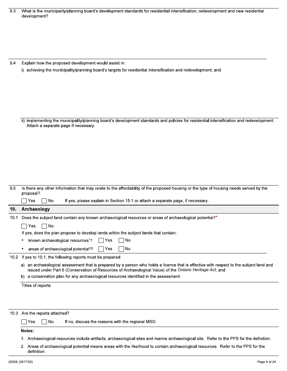Form 2035E Application for Approval of a Plan of Subdivision and Condominium - Ontario, Canada, Page 9