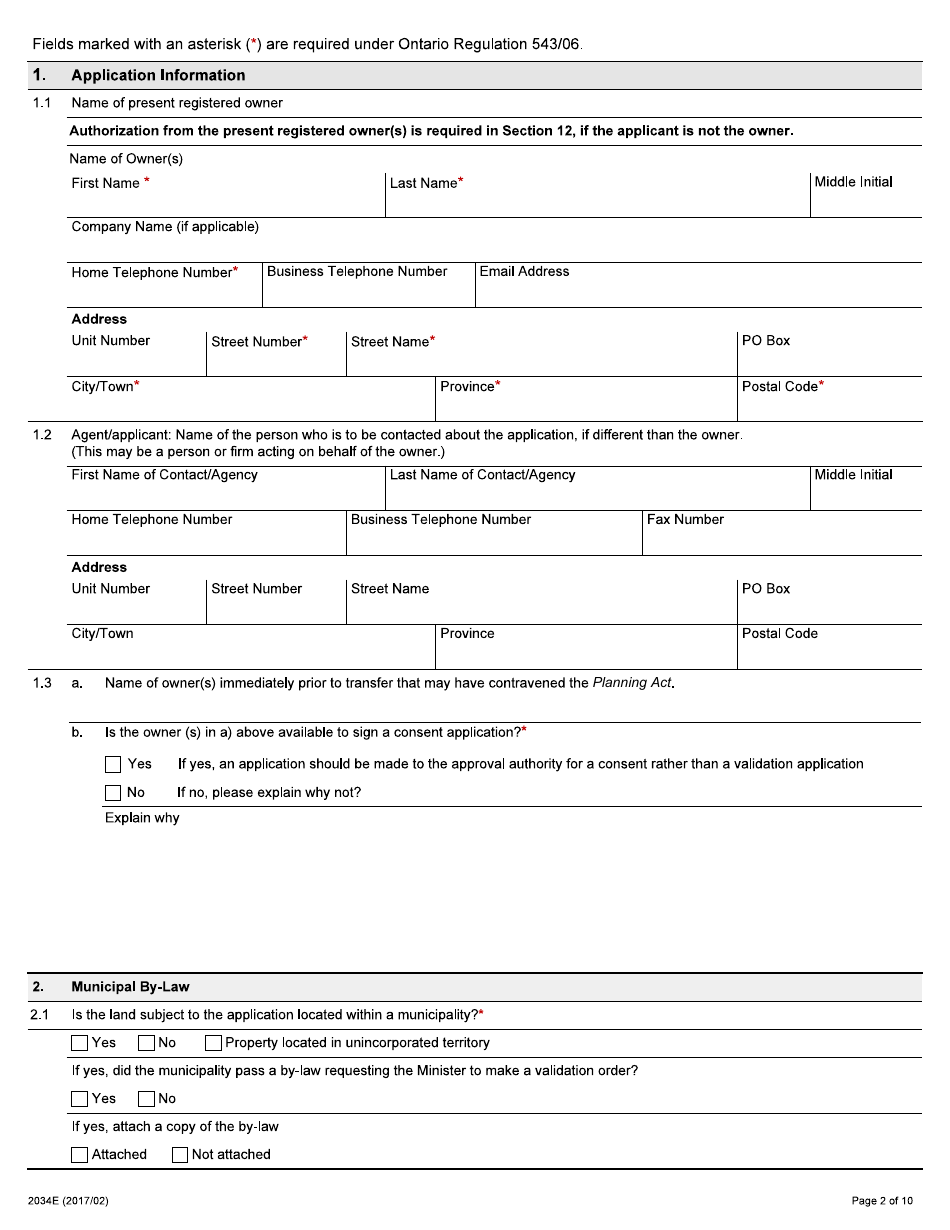 Form 2034E Application for Validation Order - Ontario, Canada, Page 2