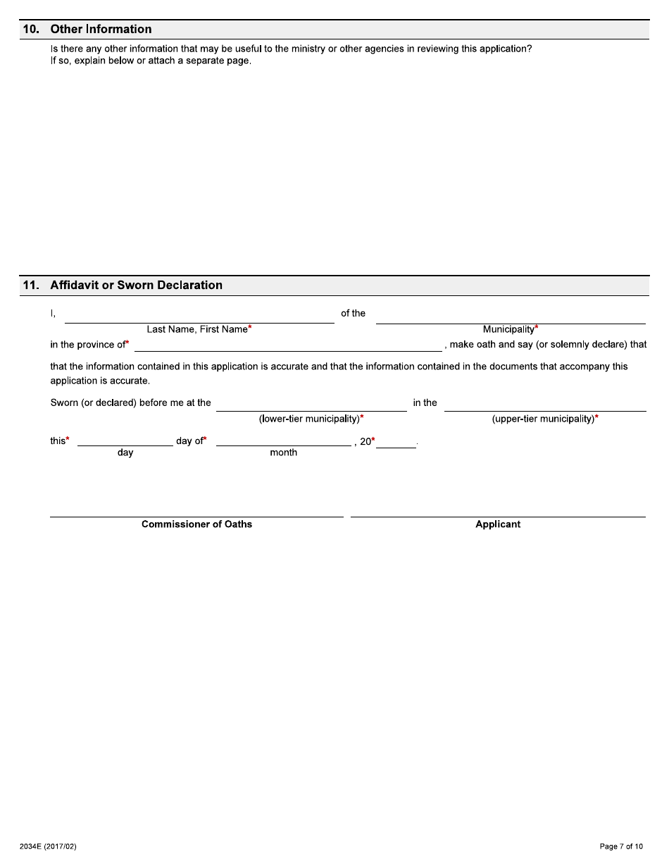Form 2034E Application for Validation Order - Ontario, Canada, Page 7