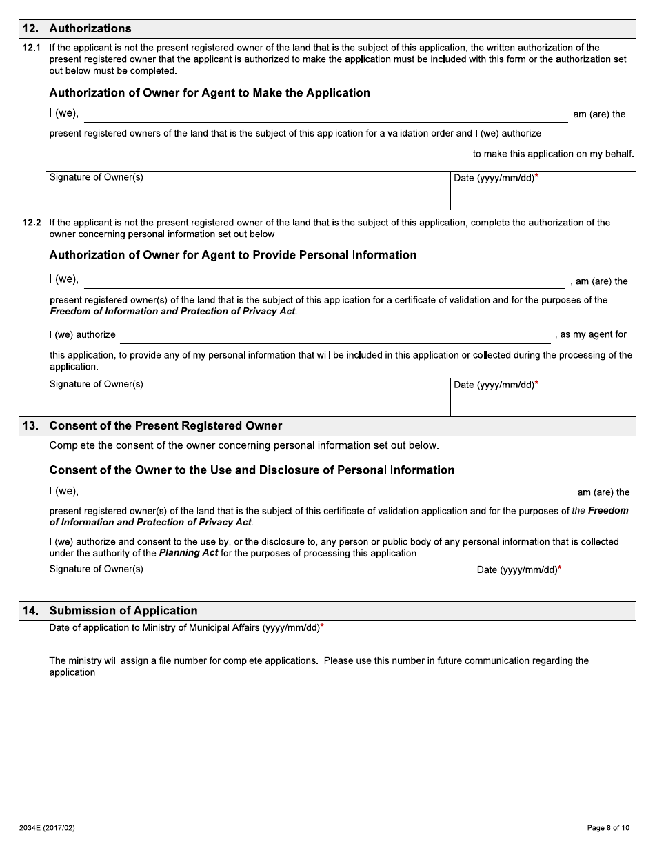 Form 2034E Application for Validation Order - Ontario, Canada, Page 8