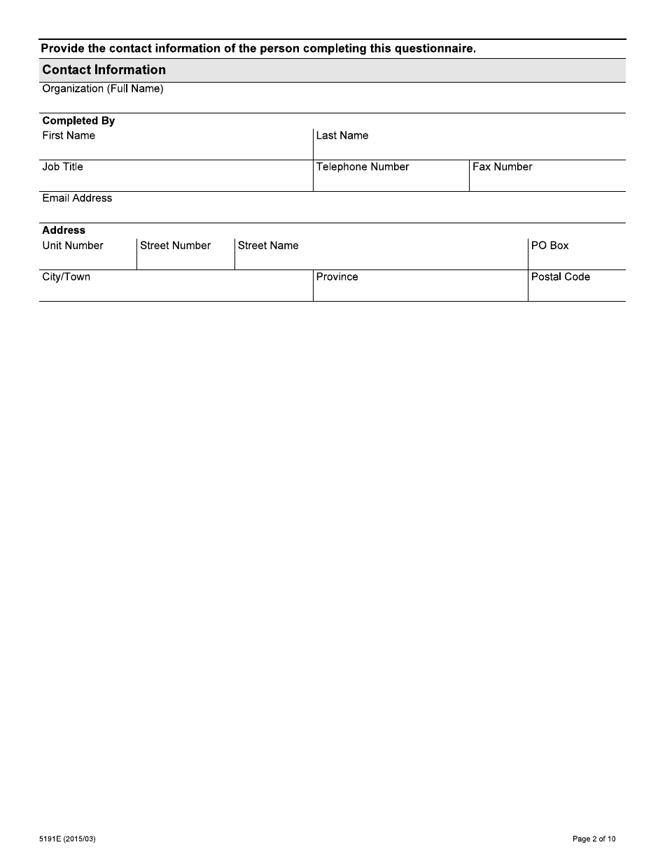 Form 5191E Broader Public Sector Compensation Information Questionnaire - Ontario, Canada, Page 2