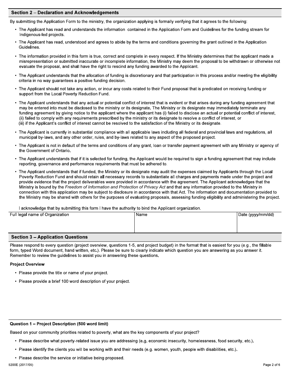 Form 5200E Local Poverty Reduction Fund Funding Stream for Indigenous-Led Projects - Ontario, Canada, Page 2