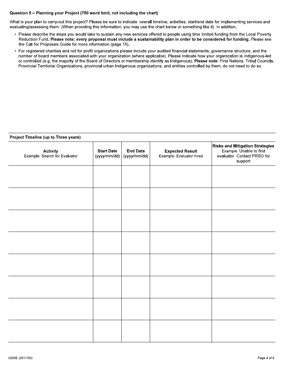 Form 5200E Local Poverty Reduction Fund Funding Stream for Indigenous-Led Projects - Ontario, Canada, Page 4