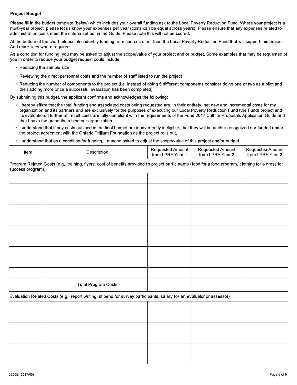 Form 5200E Local Poverty Reduction Fund Funding Stream for Indigenous-Led Projects - Ontario, Canada, Page 5