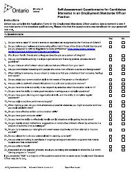 Document preview: Form 1973E Self-assessment Questionnaire for Candidates Interested in an Employment Standards Officer Position - Ontario, Canada