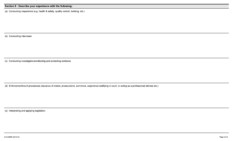 Form 016-0288E Application for Employment - Construction - Ontario, Canada, Page 8