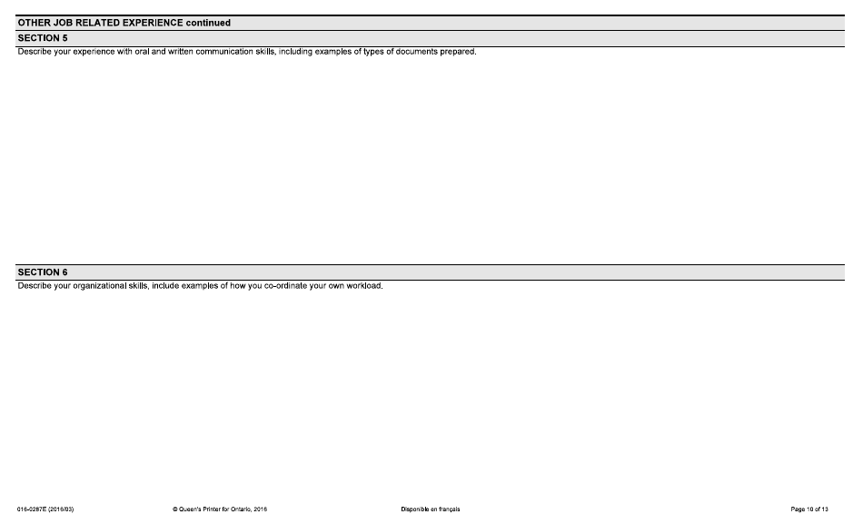 Form 016-0287E Application for Employment - Industrial - Ontario, Canada, Page 10