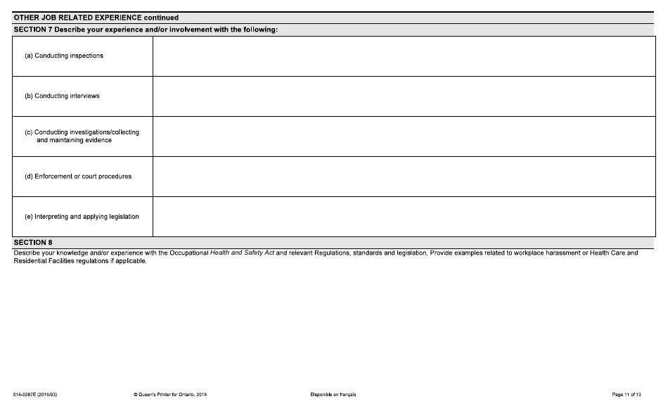 Form 016-0287E Application for Employment - Industrial - Ontario, Canada, Page 11