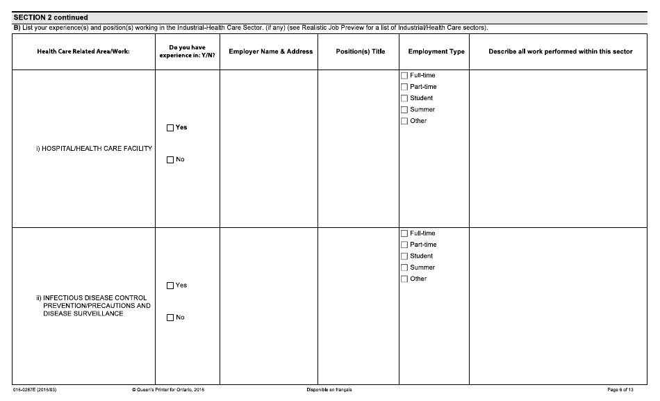 Form 016-0287E Application for Employment - Industrial - Ontario, Canada, Page 6
