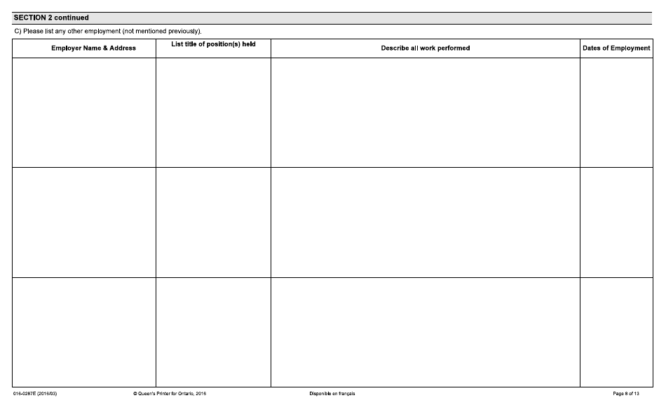 Form 016-0287E Application for Employment - Industrial - Ontario, Canada, Page 8