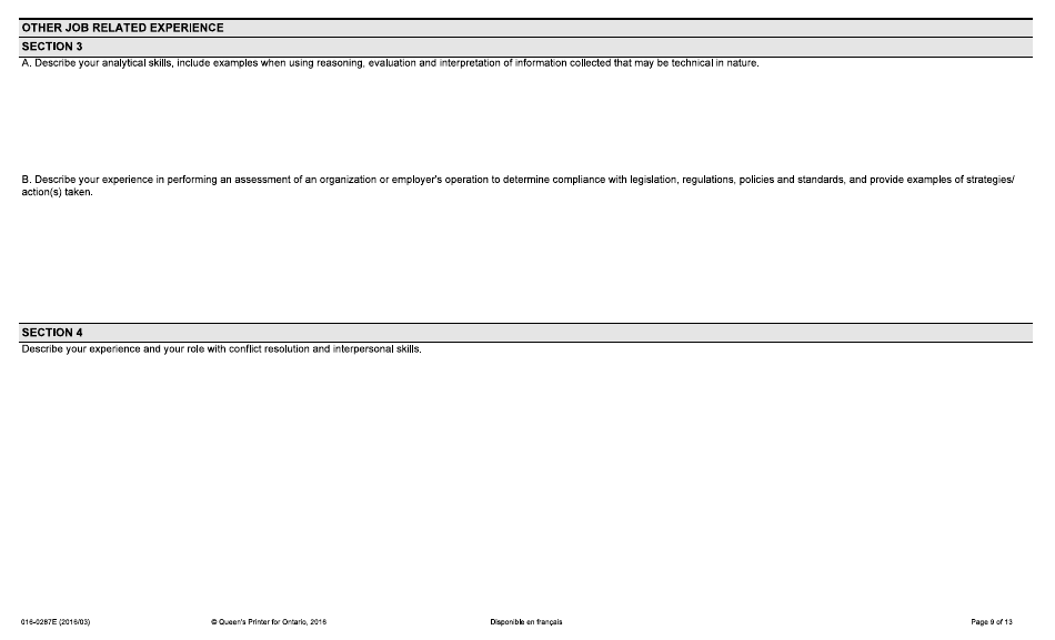 Form 016-0287E Application for Employment - Industrial - Ontario, Canada, Page 9