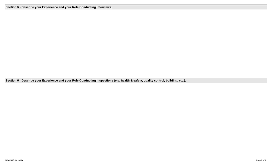 Form 016-0289E Application for Employment - Mining - Ontario, Canada, Page 7