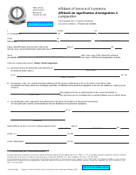 Document preview: Form 0133 Affidavit of Service of Summons - Ontario, Canada (English/French)