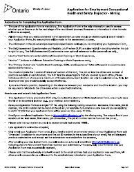 Document preview: Form 2018E Application for Employment Occupational Health and Safety Inspector - Mining - Ontario, Canada