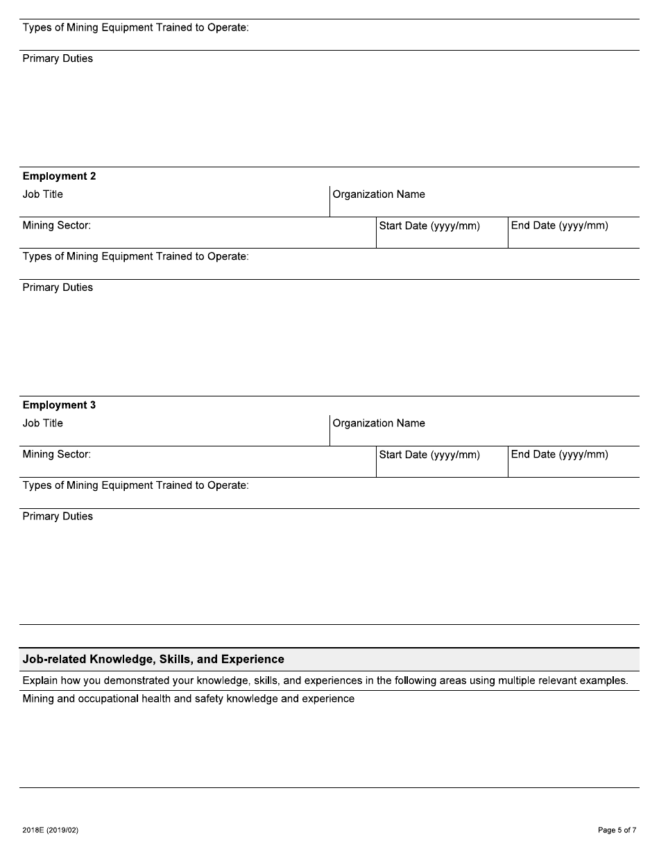 Form 2018E Application for Employment Occupational Health and Safety Inspector - Mining - Ontario, Canada, Page 5