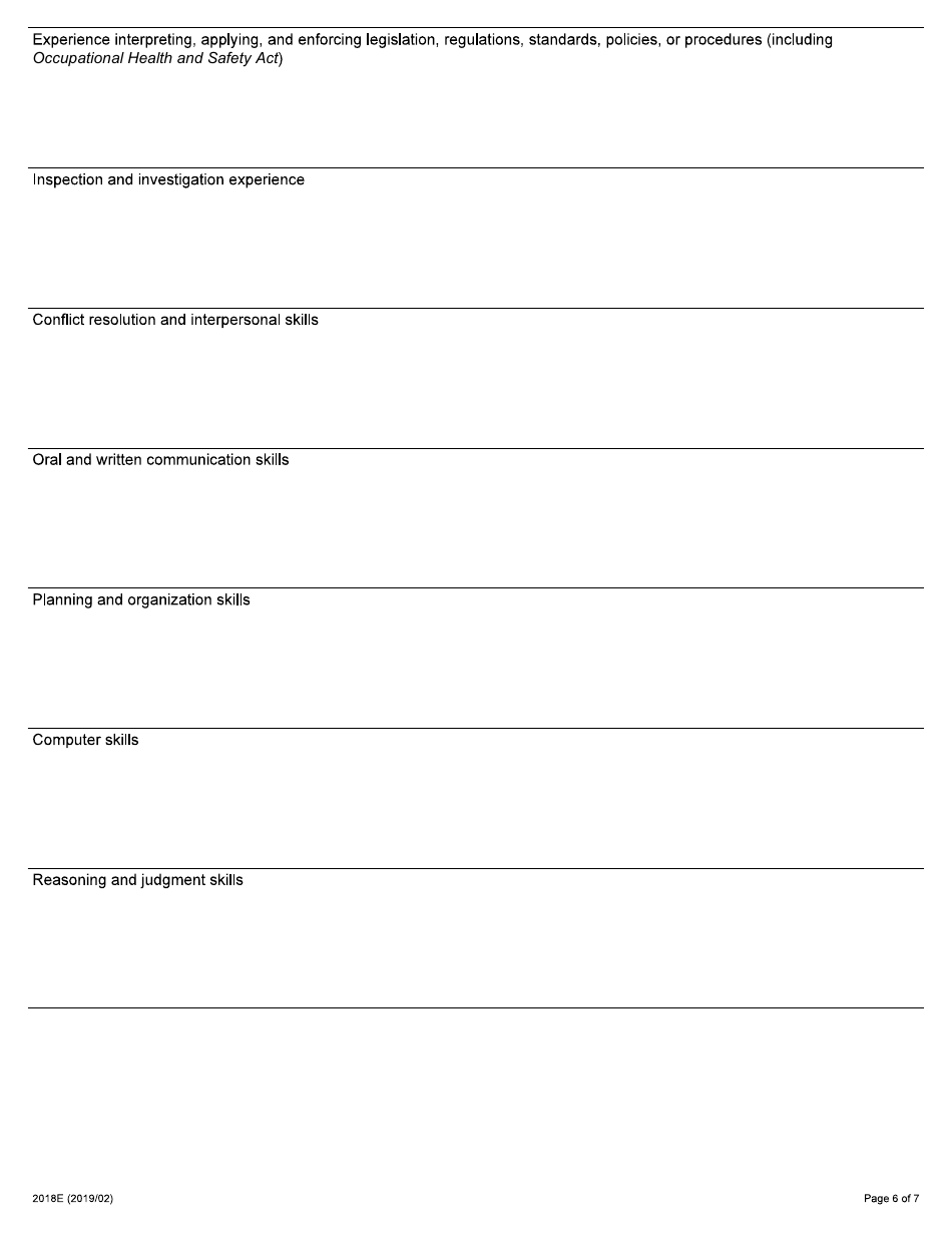 Form 2018E Application for Employment Occupational Health and Safety Inspector - Mining - Ontario, Canada, Page 6