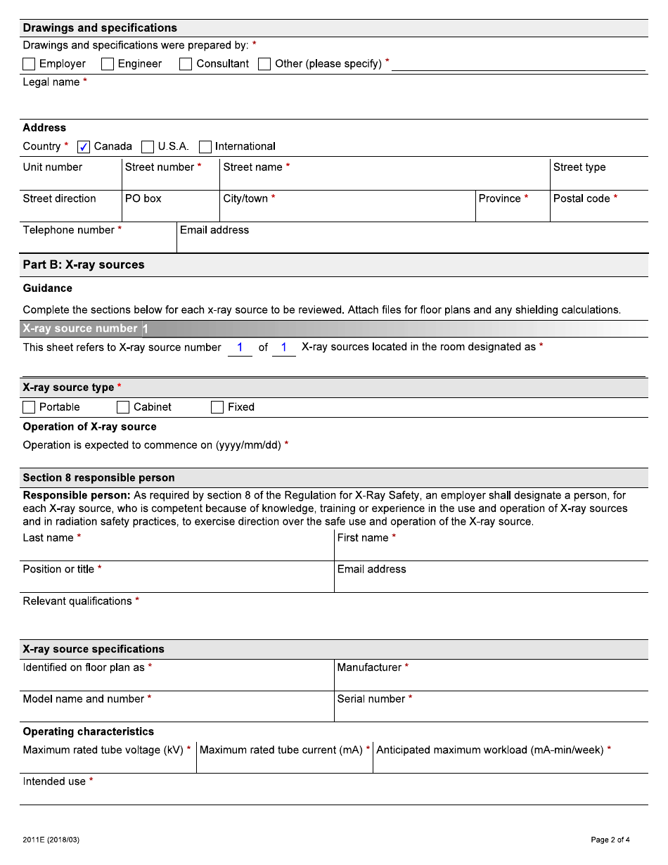 Form 2011E Application for Review of Permanent X-Ray Location - Ontario, Canada, Page 2