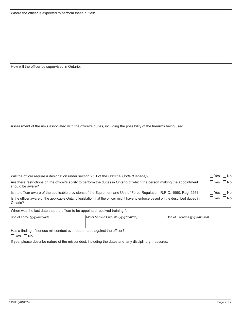 Form 0137E Application for Part II (Standard Procedure) Appointment - Ontario, Canada, Page 2