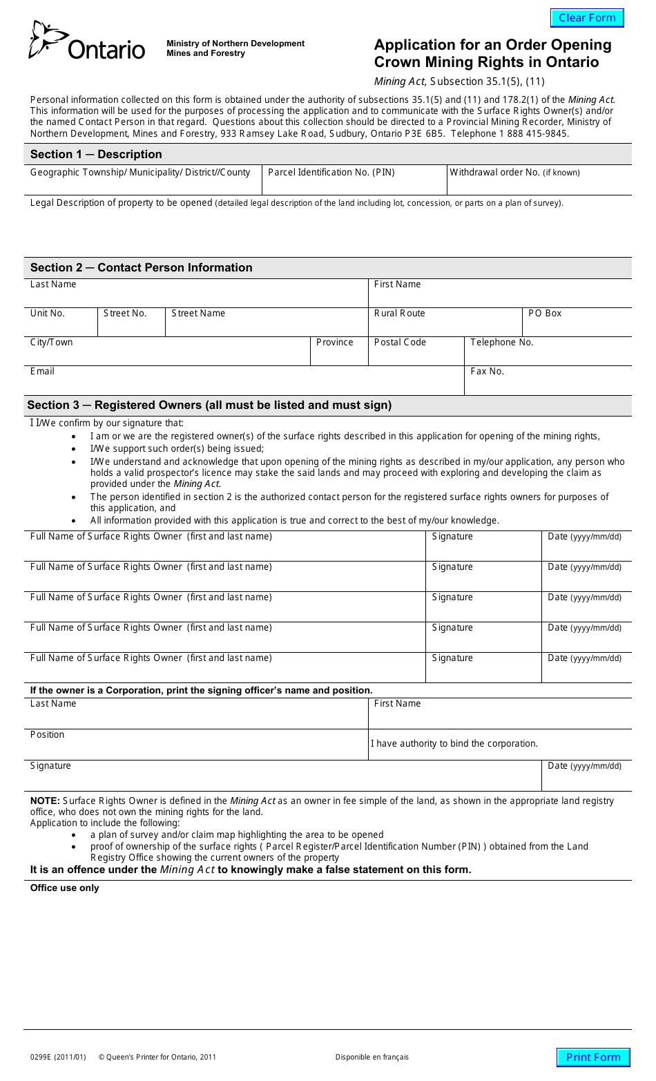 Form 0299E Fill Out, Sign Online and Download Fillable PDF, Ontario