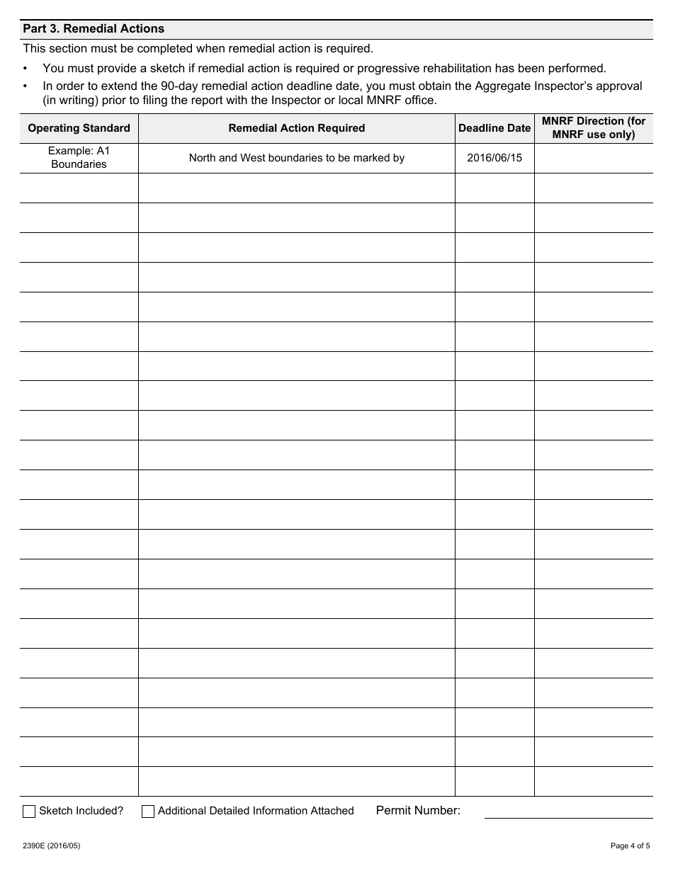 Form 2390E Aggregate Permittees Compliance Assessment Report - Aggregate Resources Act - Ontario, Canada, Page 4