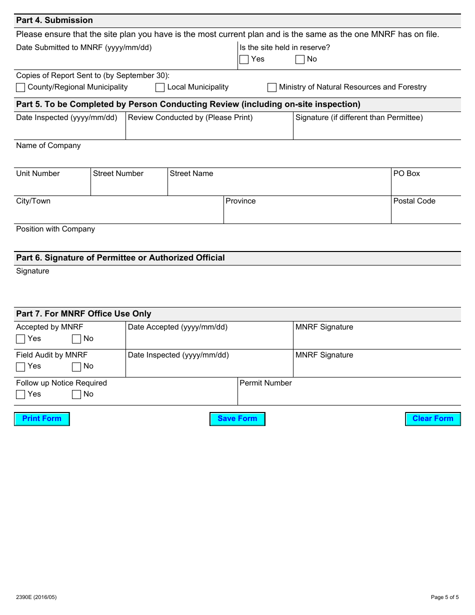 Form 2390E Aggregate Permittees Compliance Assessment Report - Aggregate Resources Act - Ontario, Canada, Page 5