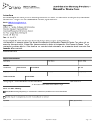 Form 1722E &quot;Administrative Monetary Penalties - Request for Review Form&quot; - Ontario, Canada