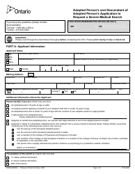 Form 3090E Adopted Person&#039;s and Descendant of Adopted Person&#039;s Application to Request a Severe Medical Search - Ontario, Canada