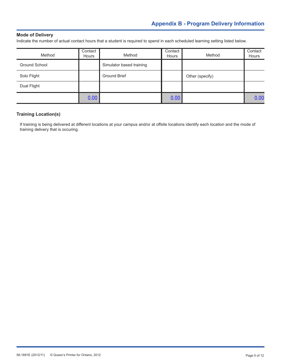 Form 58-1691E Application for Program Approval - Flight Training - Ontario, Canada, Page 5