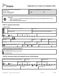 Form 3095E Application for a Copy of an Adoption Order - Ontario, Canada