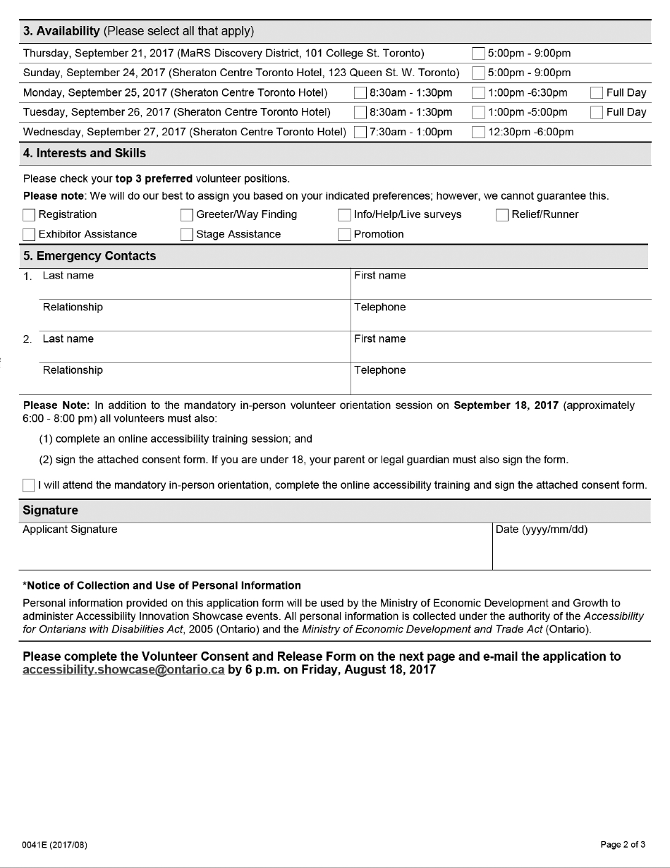 Form 0041E Accessibility Innovation Showcase - Volunteer Application - Ontario, Canada, Page 2