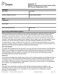 Form 009-0051 Appendix A &quot;Ontario Investment and Trade Centre (Oitc) Wifi Access Registration Form&quot; - Ontario, Canada