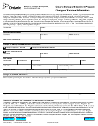 Document preview: Form 0161E Ontario Immigrant Nominee Program Change of Personal Information - Ontario, Canada