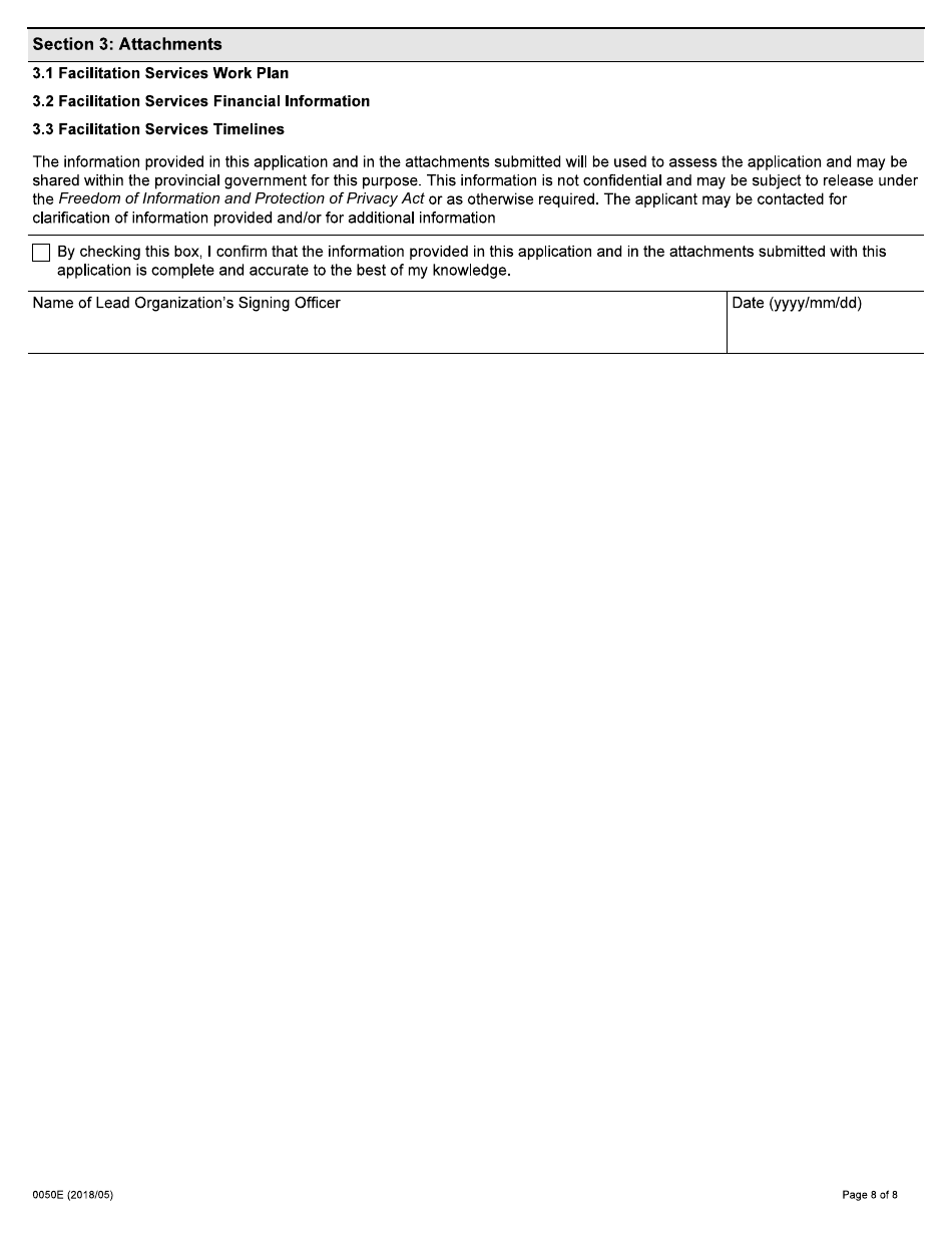 Form 0050E Application Form - Facilitation Program - Ontario, Canada, Page 8