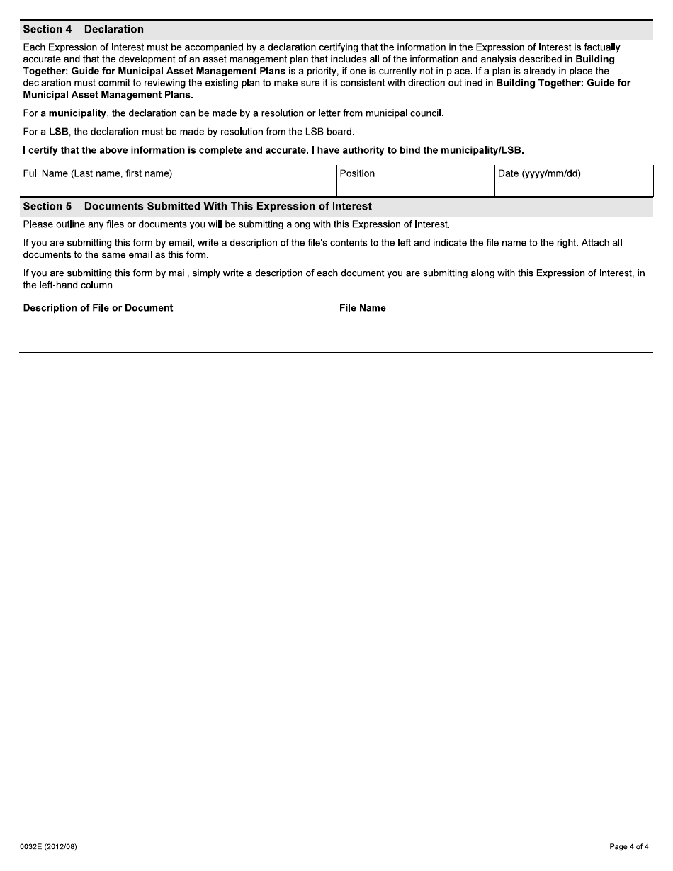 Form 0032E Municipal Infrastructure Investment Initiative, Funding for Asset Management, Expression of Interest - Ontario, Canada, Page 4
