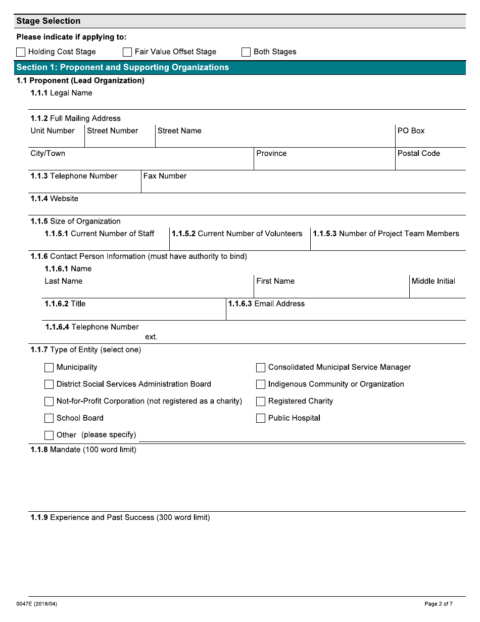 Form 0047E Surplus Property Transition Initiative Application Form - Ontario, Canada, Page 2