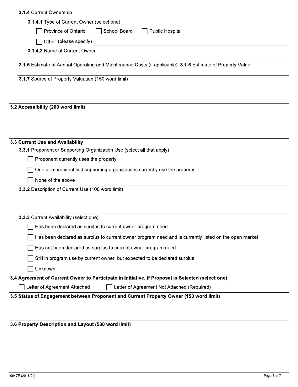 Form 0047E Surplus Property Transition Initiative Application Form - Ontario, Canada, Page 5